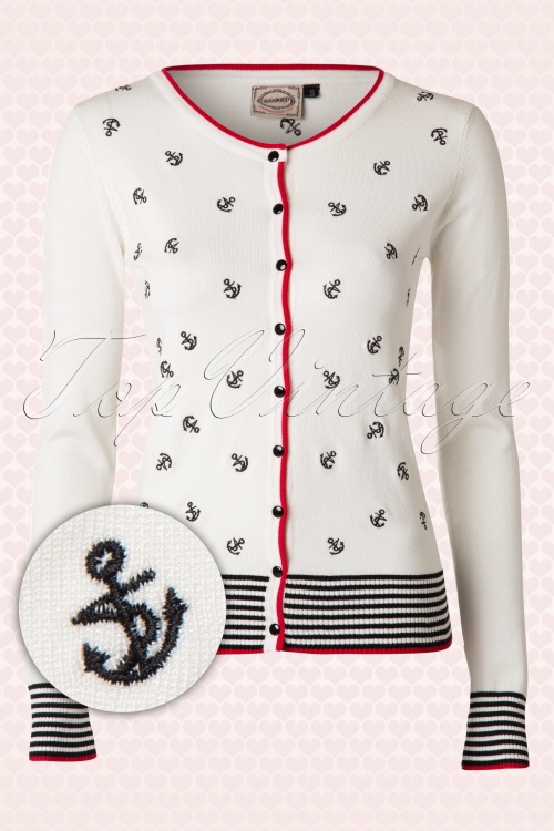 Banned Retro - Close Call Anchor Cardigan Années 1950 en Ivoire