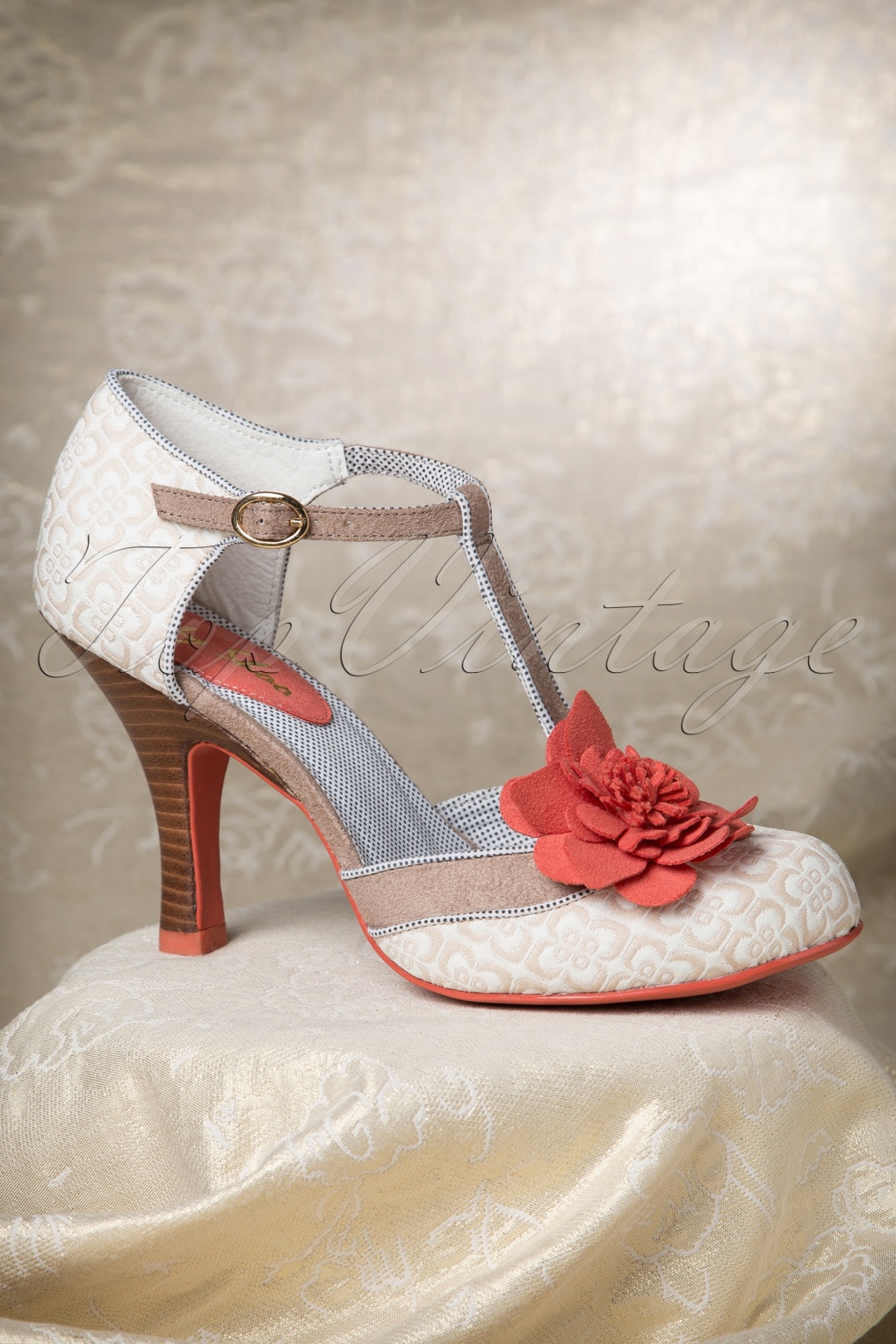 beige t strap pumps