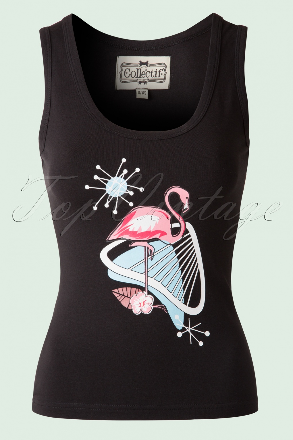 50s Atomic Flamingo Top in Black