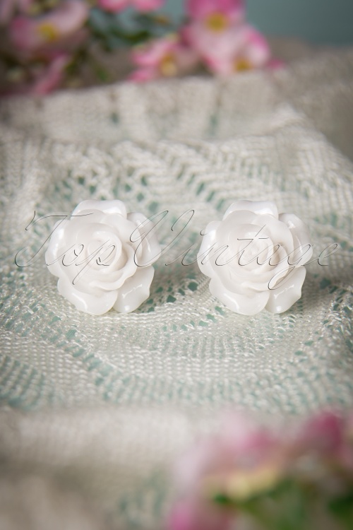 Collectif Clothing - English Rose Earstuds Années 50 en Blanc