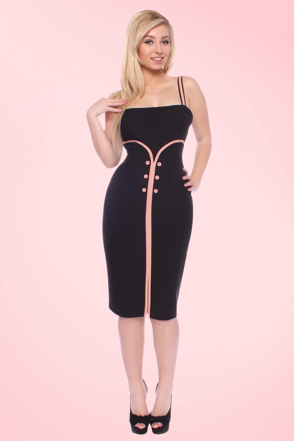 50s Ginger Wiggle Dress in Black and Pink
