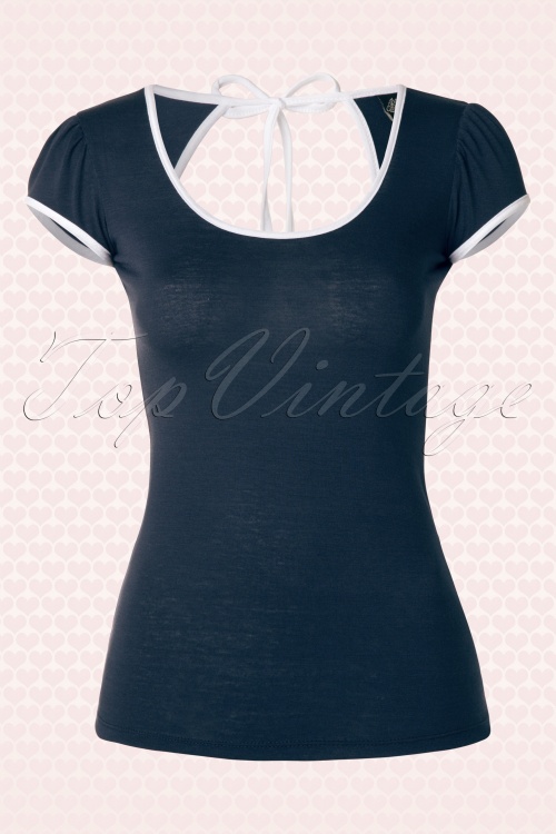 Steady Clothing - TopVintage exclusive ~ Mindy Top Années 1950 en Navy et Blanc