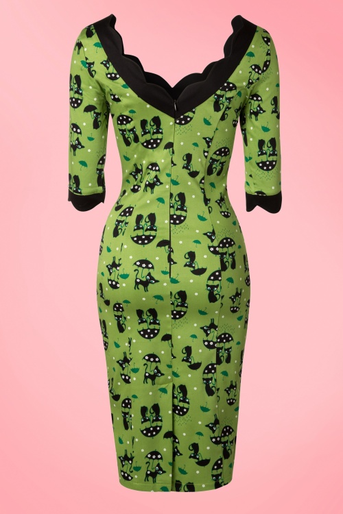 Vixen - 50s Jade Cat Pencil Dress in Green 2
