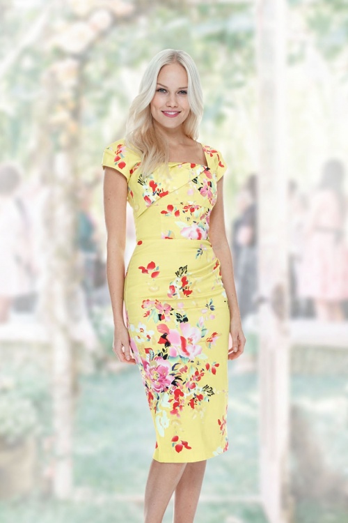 50s Cara Seville Dress in Lemon Floral Print
