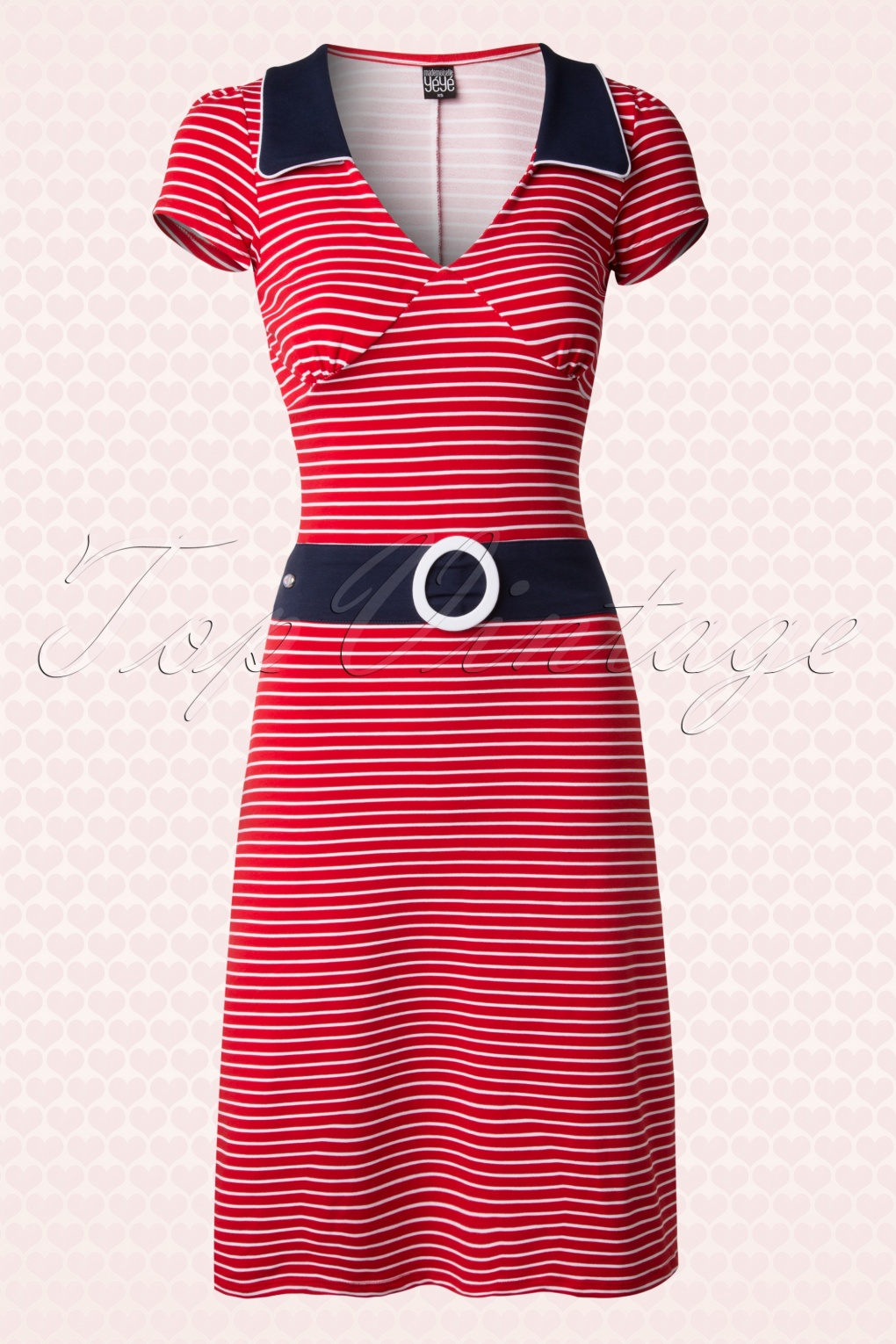60s Strawberry Striped Jersey Dress in Red