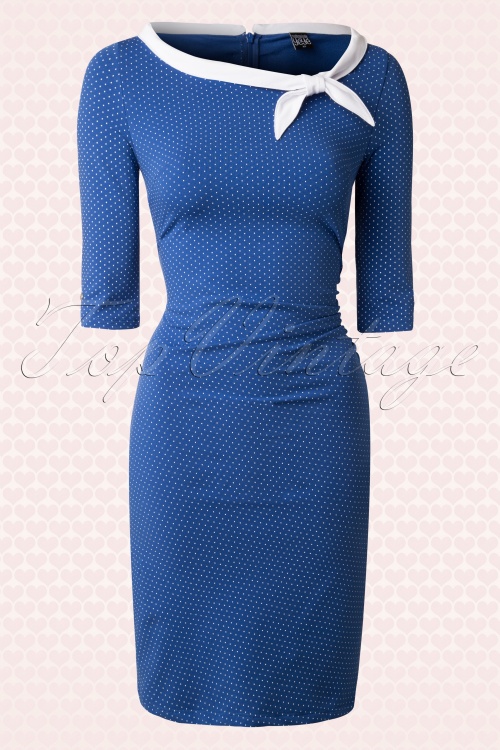 Mademoiselle Yeye 60s Blue and White Polkadot Jersey Dress 107 39 14506 20150214 0017W