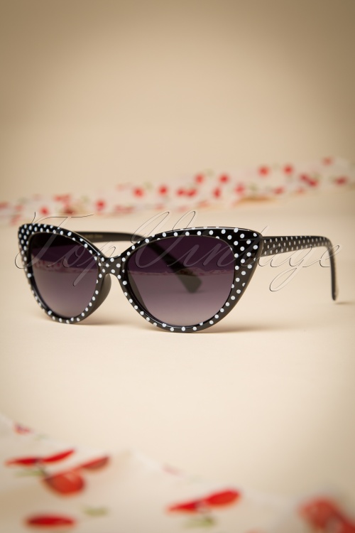 So Retro - 50s Lucy White Polkadot Sunglasses in Black 3