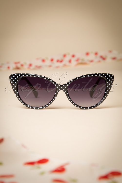 So Retro - 50s Lucy White Polkadot Sunglasses in Black 2