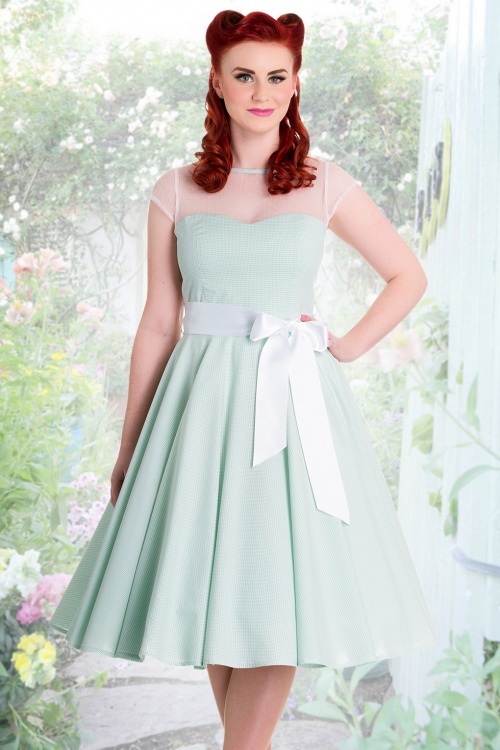 50s Maisy Gingham Prom Dress in Mint
