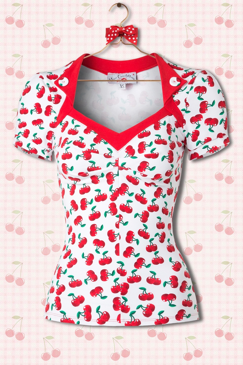 50s elyse cherry top in white 50s elyse cherry top in white
