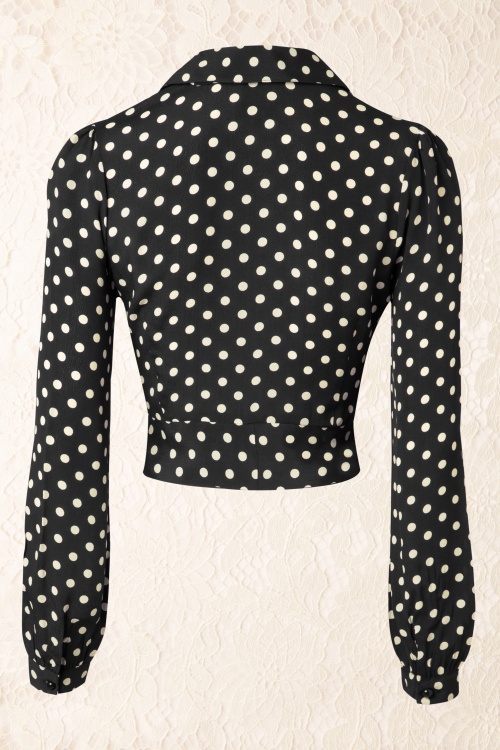 The Seamstress of Bloomsbury - 40s Clarice Short Polkadot Blouse in Black Crepe de Chine 4