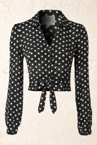 The Seamstress of Bloomsbury - Clarice korte blouse met stippen in zwarte crêpe de Chine