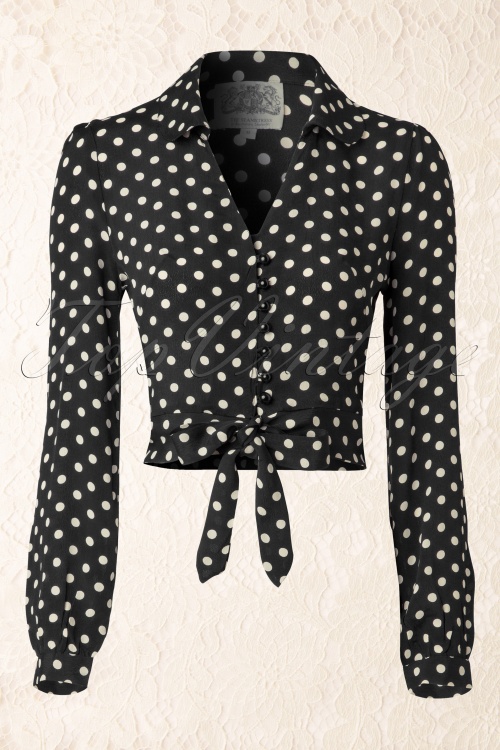 The Seamstress of Bloomsbury - 40s Clarice Short Polkadot Blouse in Black Crepe de Chine