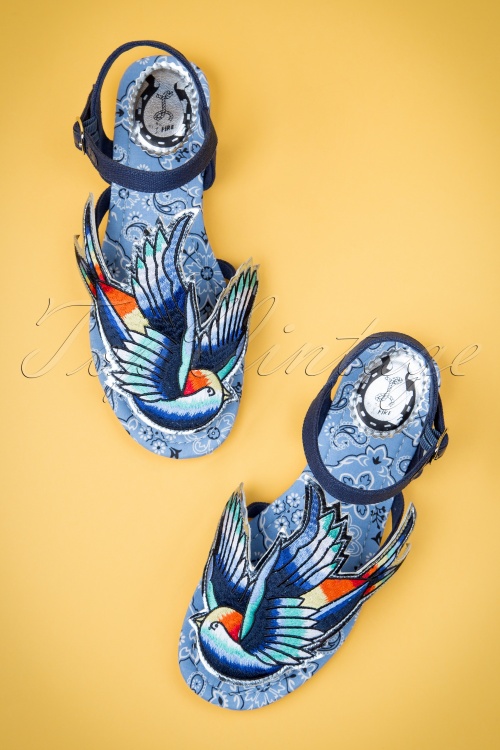 Miss L-Fire - 50s Bluebird Sandals with Embroidery