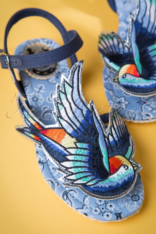 Miss L-Fire - 50s Bluebird Sandals with Embroidery 6