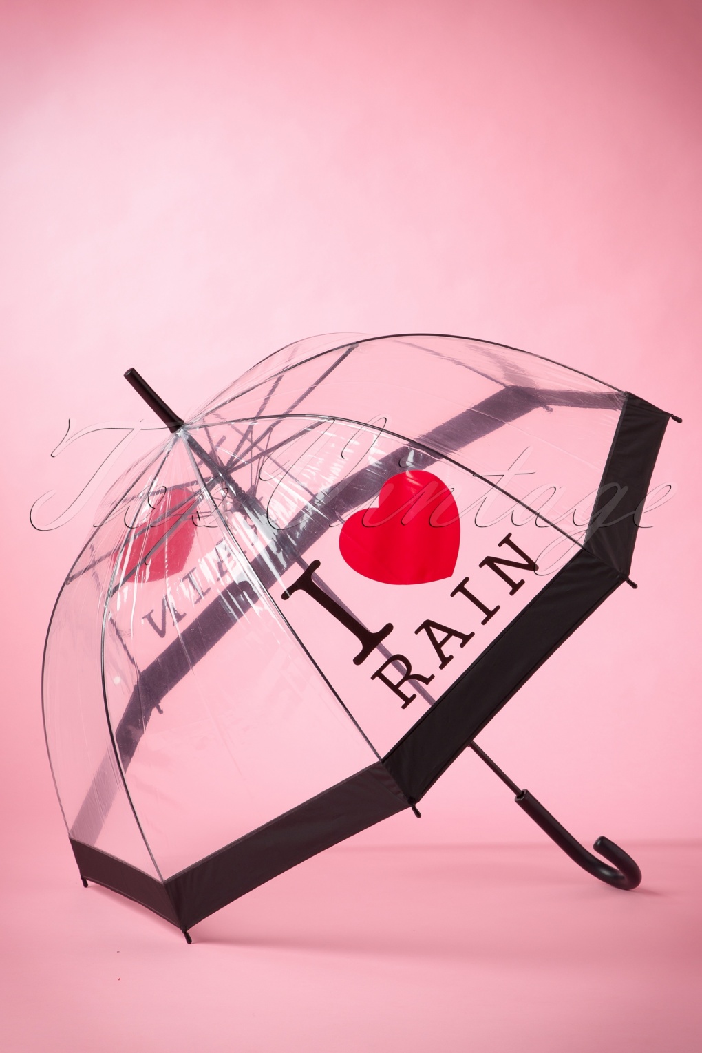 50s I love Rain Transparent Dome Umbrella