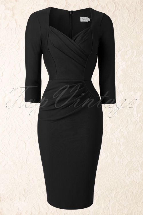50s Vivian Pin-Up Pencil Dress with 3/4 Sleeves in Black