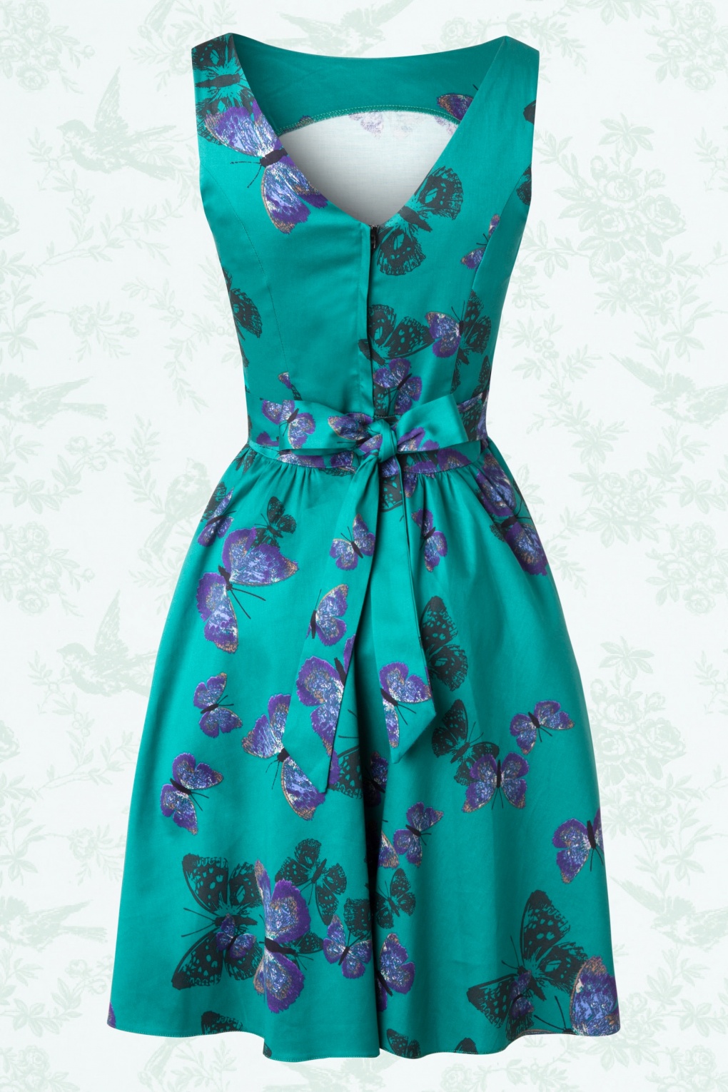 50s Butterfly Tea Dress in Teal Green