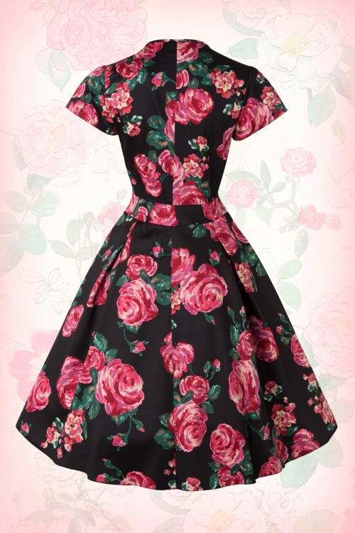 50s Estella Pink Rose Dress in Black