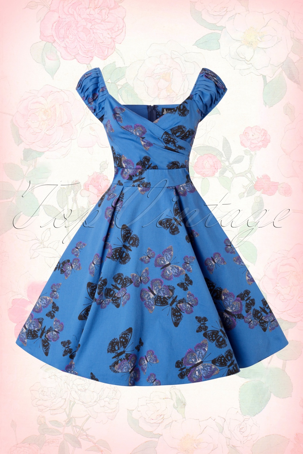 50s Rosetta Butterfly Swing Dress in Blue