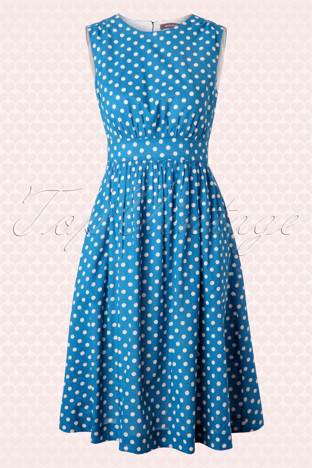 50s Lucy Long Polkadot Dress in Blue
