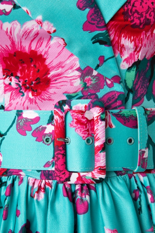 Pinup Couture - Birdie Floral Dress Années 50 en Turquoise et Rose 10