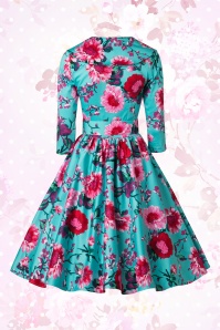 Pinup Couture - 50s Birdie Floral Dress in Turquoise and Pink 11