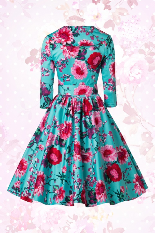 Pinup Couture - 50s Birdie Floral Dress in Turquoise and Pink 11