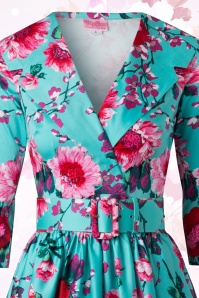 Pinup Couture - 50s Birdie Floral Dress in Turquoise and Pink 8