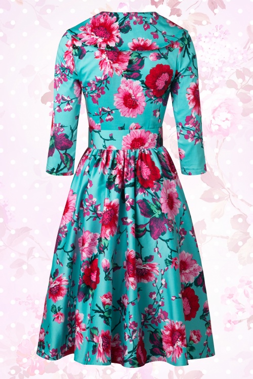 Pinup Couture - 50s Birdie Floral Dress in Turquoise and Pink 12