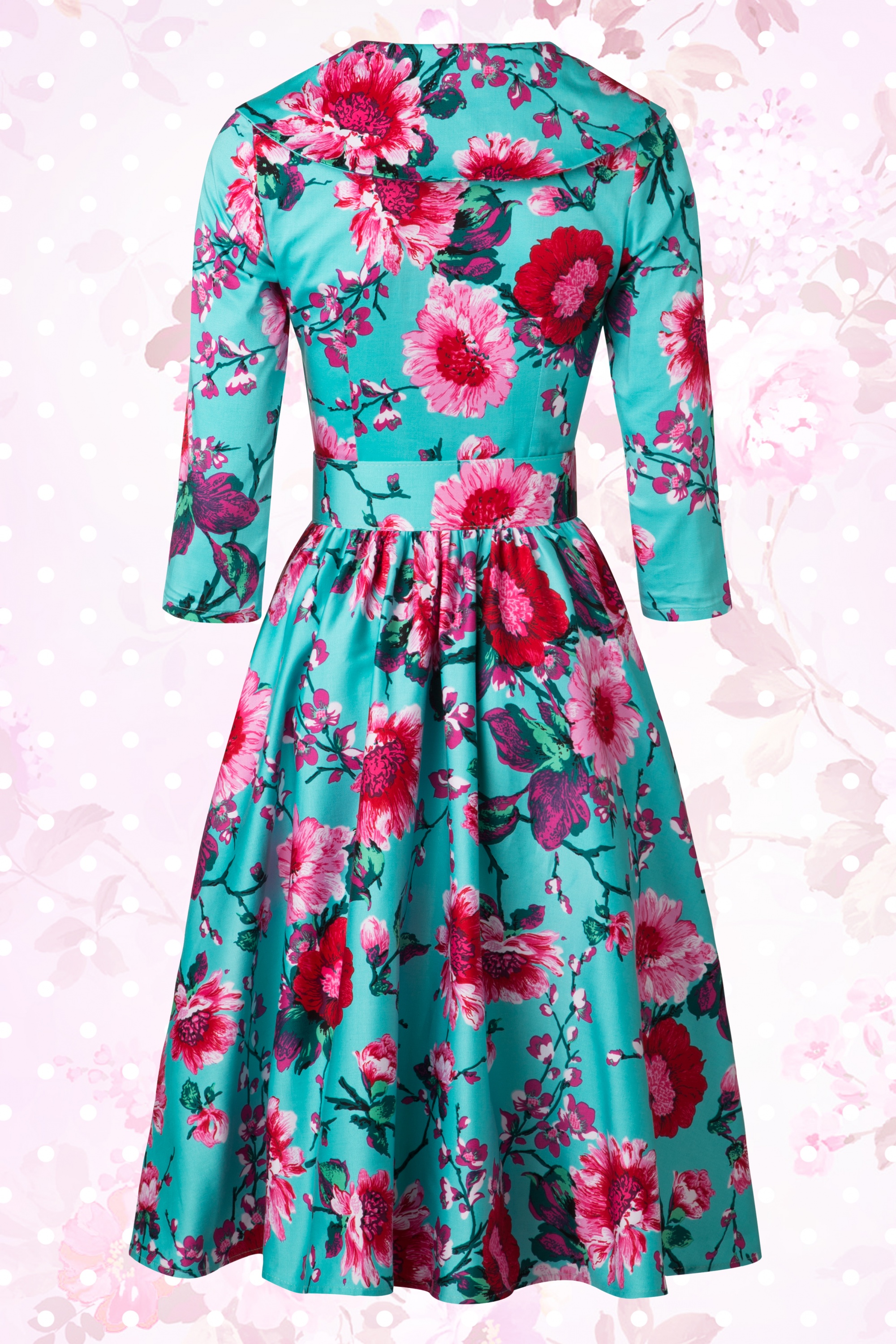 Pinup Couture - Birdie bloemenjurk in turkoois en roze 12