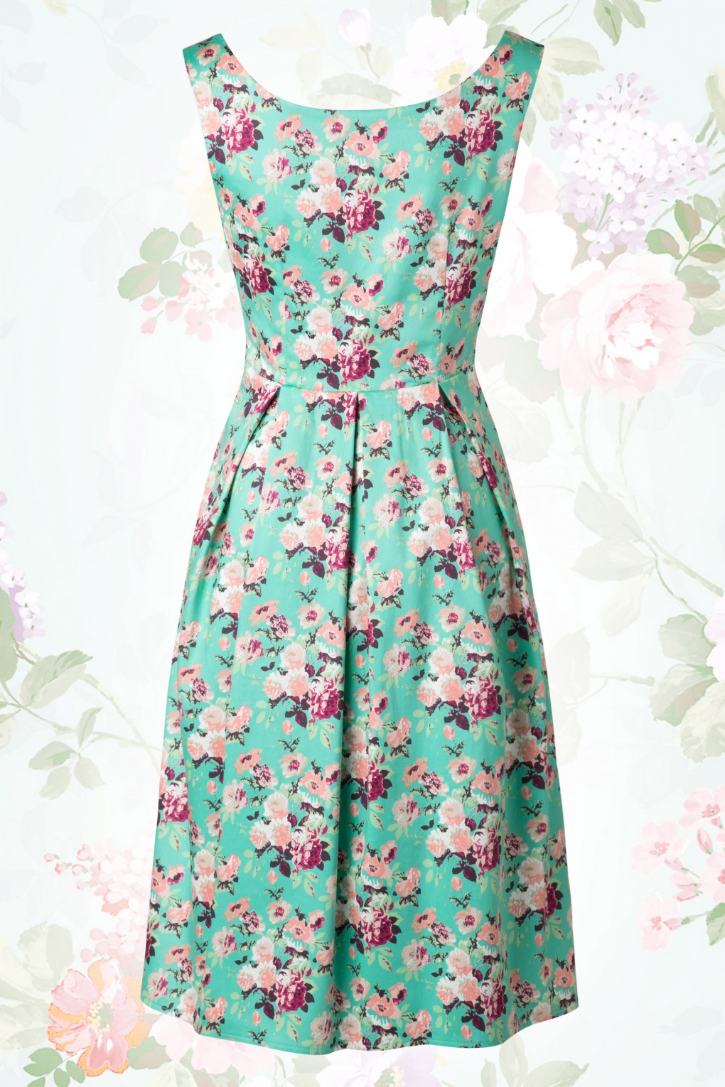 40s Sweet Floral Dress in Mint Green