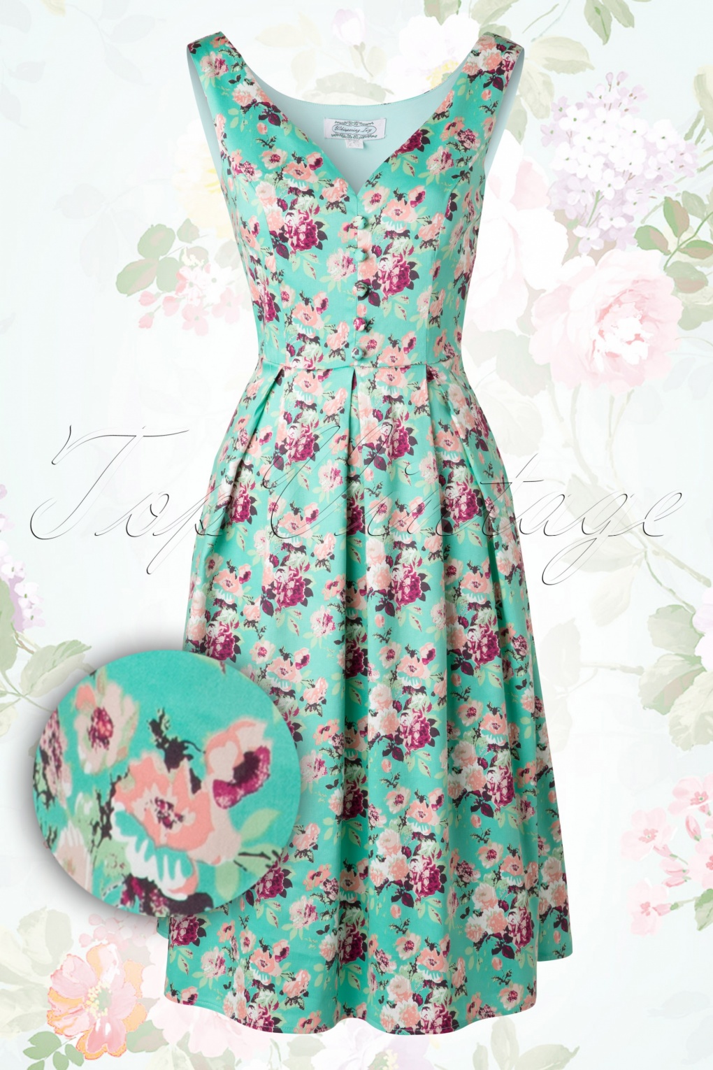 40s Sweet Floral Dress in Mint Green