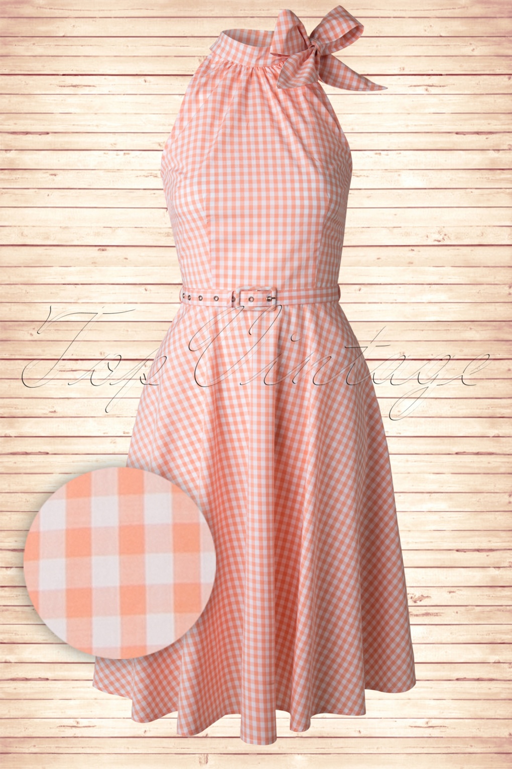 50s Chelsea Gingham Swing Dress in Peach