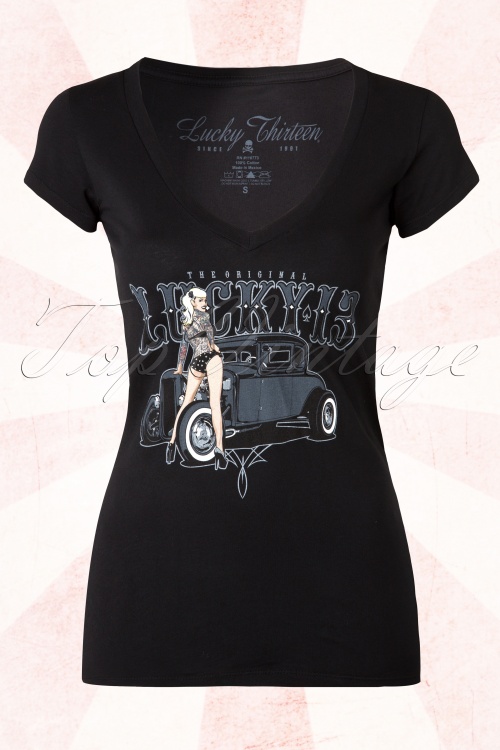 Lucky 13 - 50s Pin Up Queen T-Shirt in Black