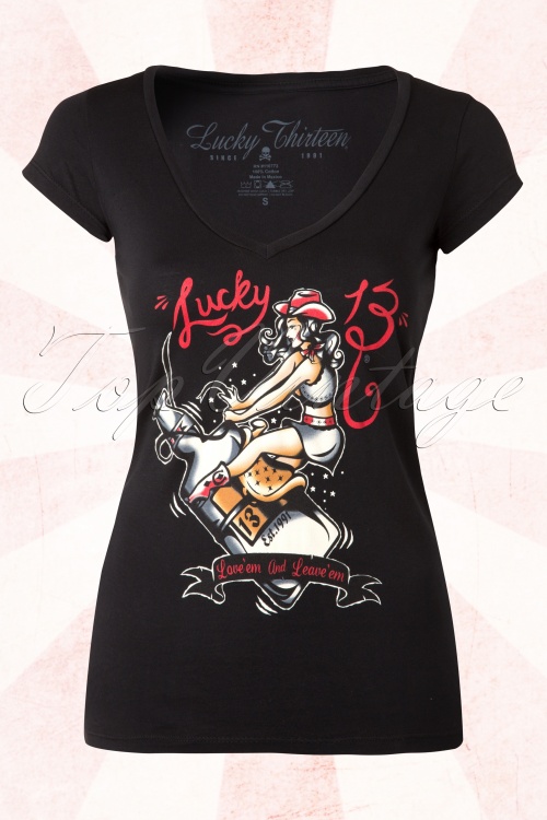 Lucky 13 - Pin-Up Queen T-T-shirt Années 1950 en Noir