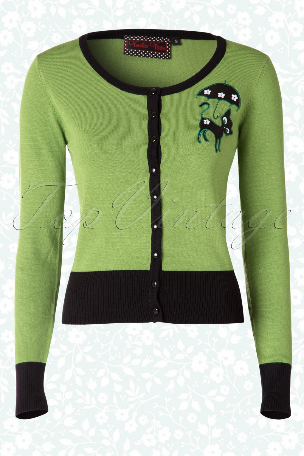 50s Jade Cat Cardigan in Green