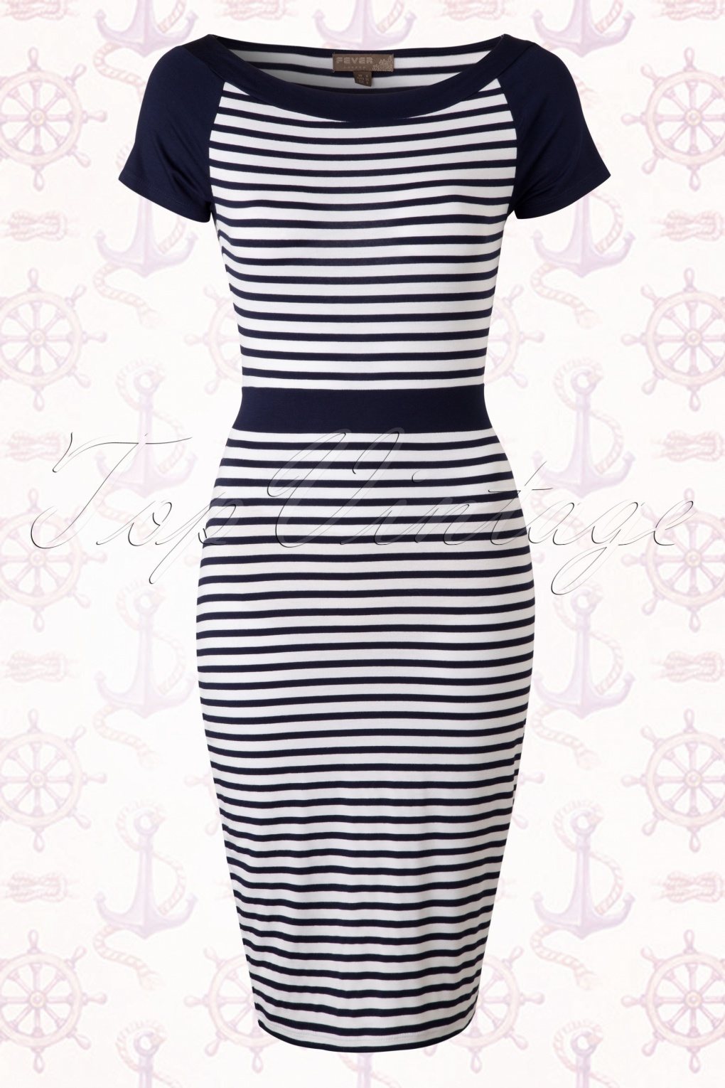 50s Akona Striped Pencil Dress In Navy And White