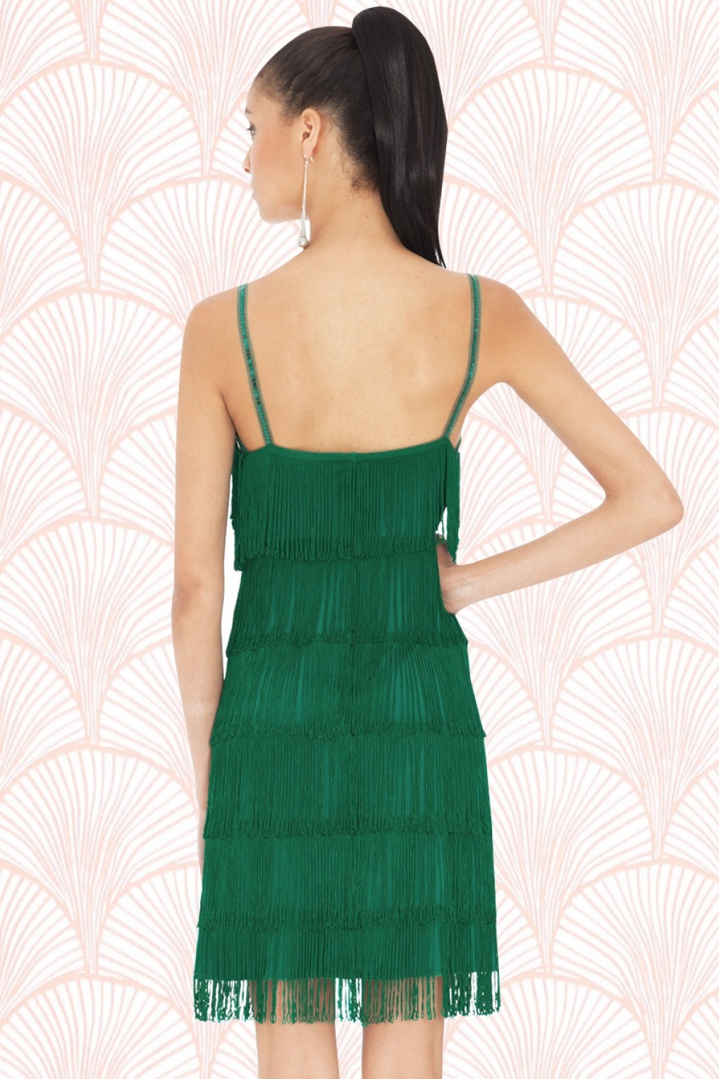 20s Vivienne Fringe Flapper Dress in Emerald Green