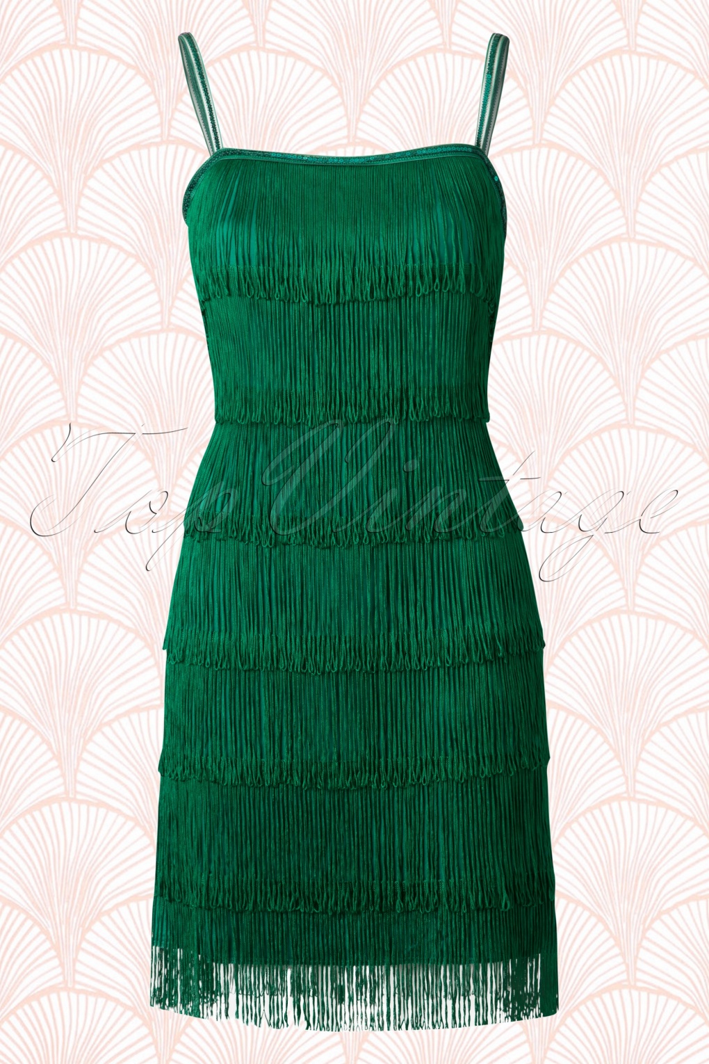 20s Vivienne Fringe Flapper Dress in Emerald Green