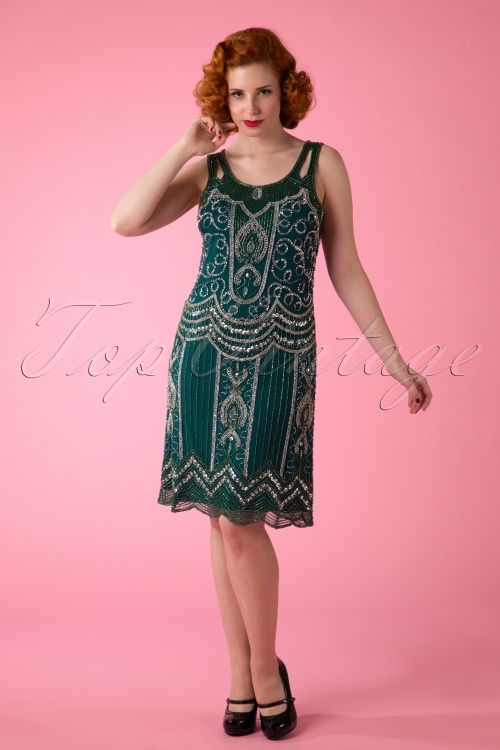 Frock and Frill - 20s Ziegfeld Flapper Dress in Emerald Green