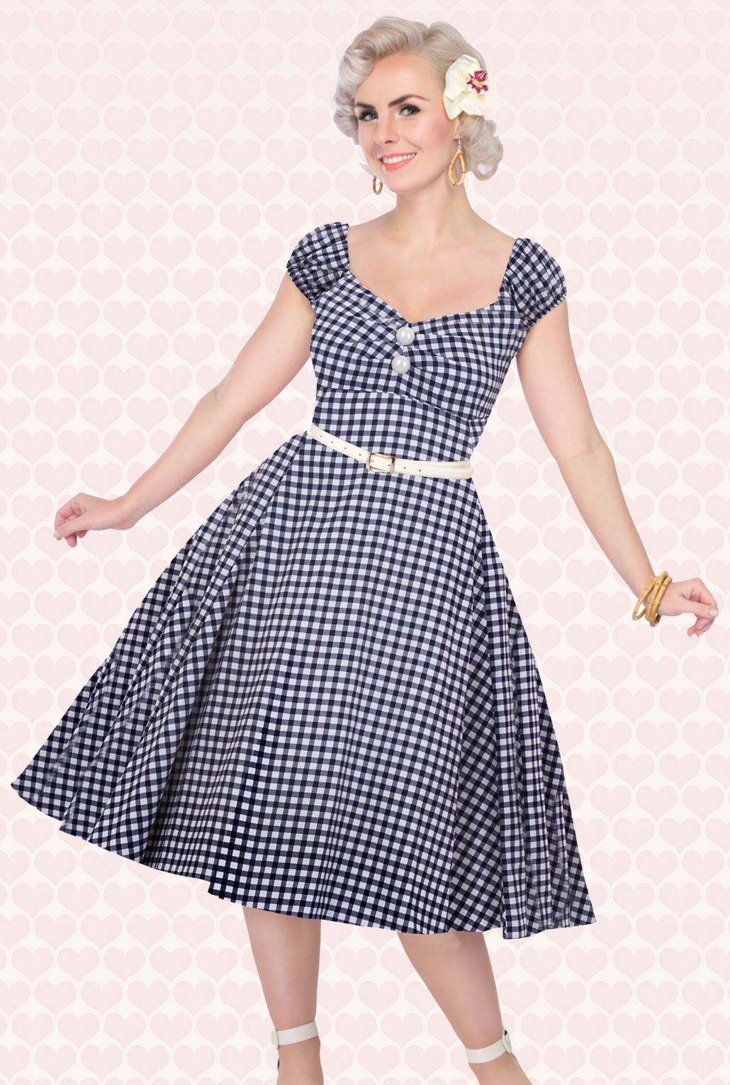 50s Dolores Doll Gingham Dress in Navy and White