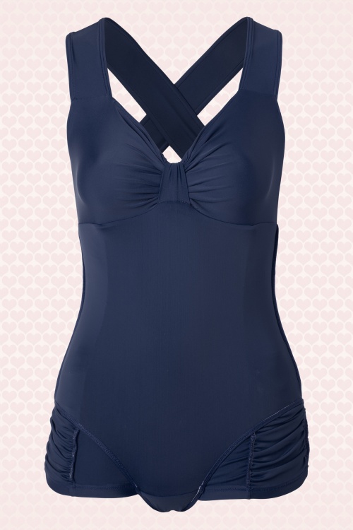 50s Lottie Ruched Swimsuit in Navy