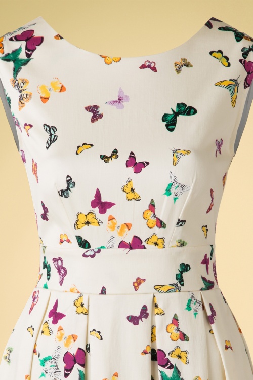 50s Betty Butterfly Pleated Skater Dress in Cream