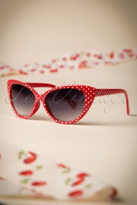 So Retro - 50s Lucy White Polkadot Sunglasses in Red 2