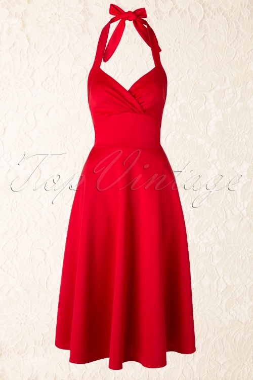 TopVintage exclusive 50s Meredith Halter Swing Dress in Red