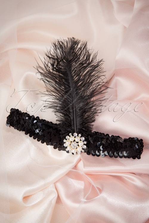 Gold and BLACK Feather Headband, Annees 20 Serre-tete Gold Gatsby