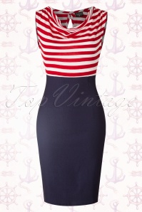 Steady Clothing - Sally Wiggle Kleid in Navy mit roten und weißen Streifen 2