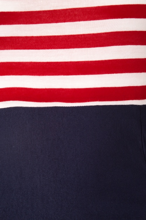 Steady Clothing - Sally Wiggle-jurk in marineblauw met rode en witte strepen 5