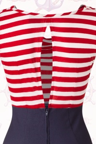 Steady Clothing - Sally Wiggle Dress Années 50 en Navy avec des Rayures en Rouge et Blanc 8